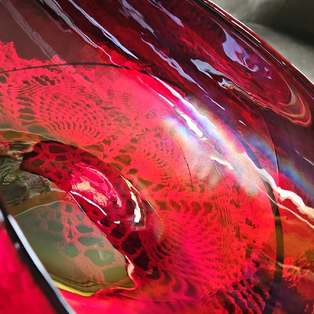 Vintage Yalos Casa Murano Red Caldera Glass Centerpiece Bowl Crate & Barrel UV
